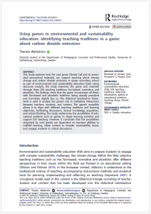 Bild på forskningsstudien "Using games in environmental and sustainability education: identifying teaching traditions in a game about carbon dioxide emissions" om Kortspelet Klimatkoll
