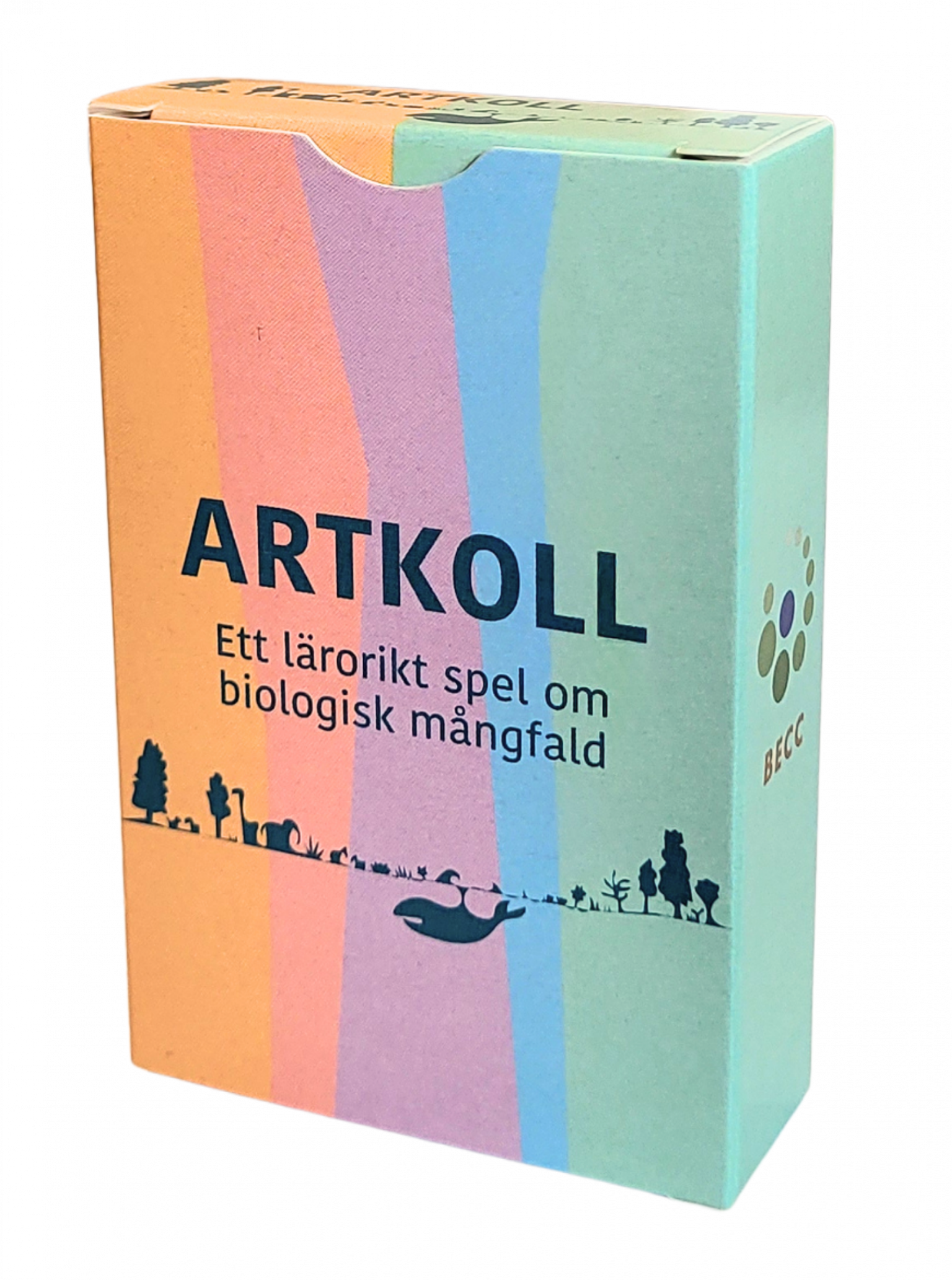Bild på kortspelsasken för Artkoll, ett roligt och lärorikt spel om biologisk mångfald